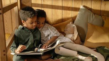 Prentenboeken / Broer en zus kijken naar een boek