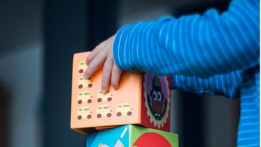 kind speelt met blokken en leert kleuren herkennen