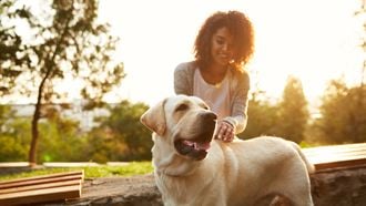 Vrouw en haar hond in het park